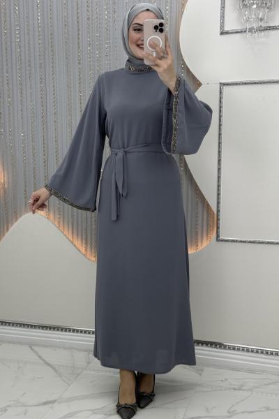 Ahuela taşlı elbise Gri