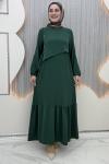 Aram düğme elbise Zümrüt