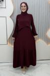 Aram düğme elbise Bordo