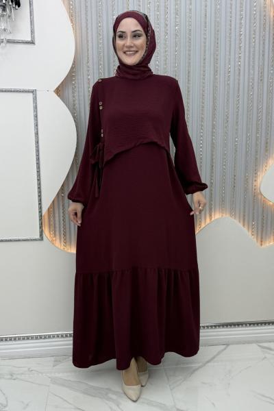 Aram düğme elbise Bordo