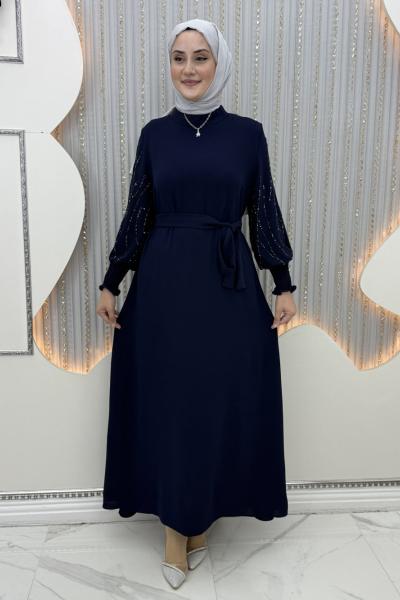 Arşin Taşlı Elbise Lacivert