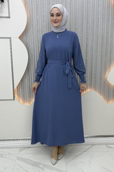 Arşin Taşlı Elbise Mavi