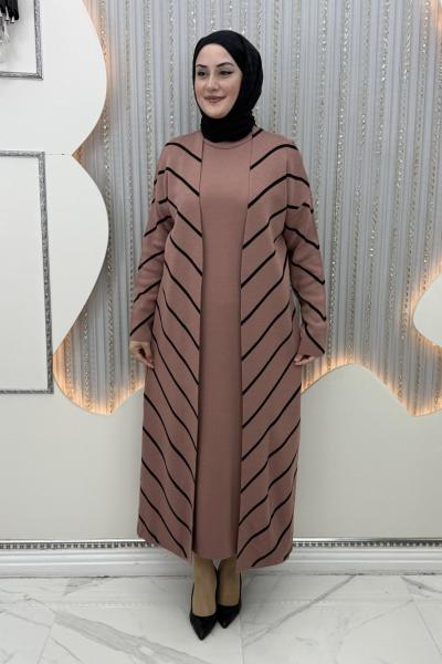 Bukle Elbiseli Hırka Pudra