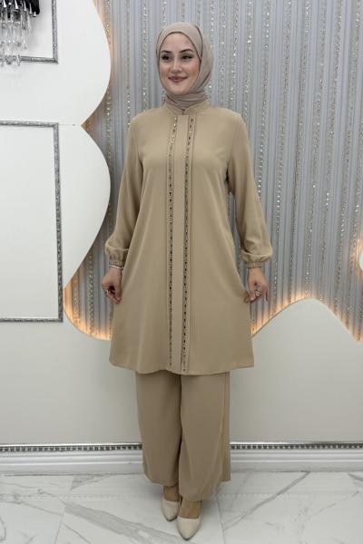 Çift taraf taşlı takım  Krem