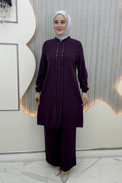 Çift taraf taşlı takım  Mor