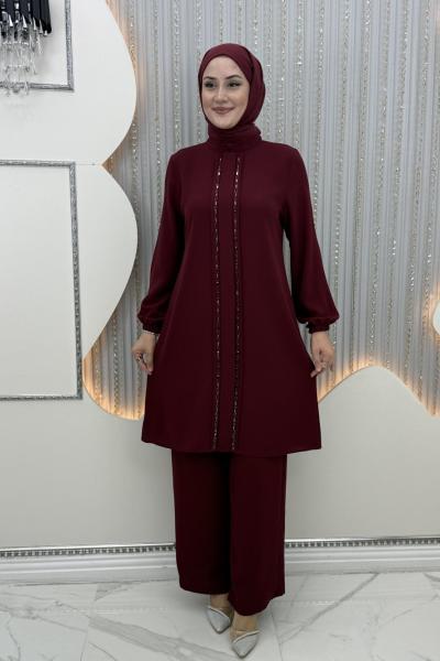 Çift taraf taşlı takım  Bordo