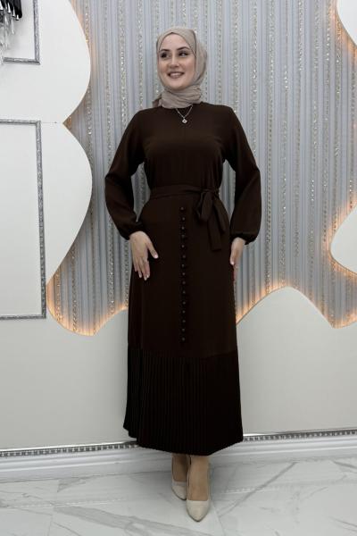 Düğme Elbise Kahverengi