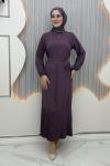Düğme Elbise Mor