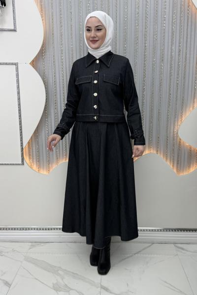 Elvan Kot Ceketli Elbise Siyah