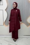 Gülümser Pantolonlu Takım Bordo