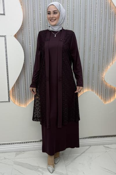 Hanımtül Hırkalı Elbise Mürdüm