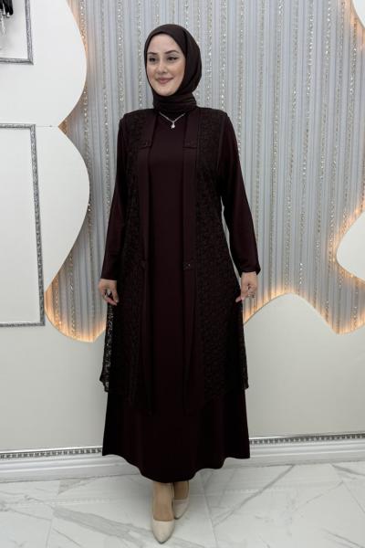 Hanımtül Hırkalı Elbise Kahverengi