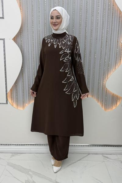 Hasret Pantolonlu Takım Kahverengi