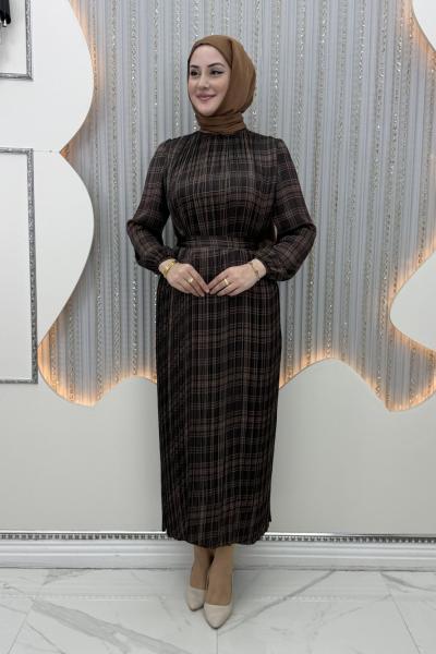 Kareli Elbise Kahverengi