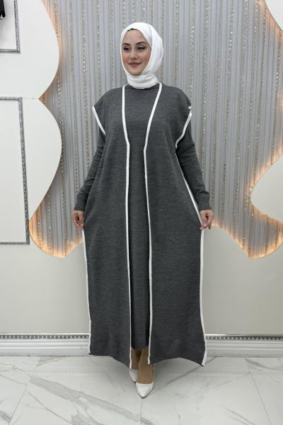 Lalin elbiseli hırka Gri