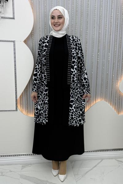 Leydi leopar elbiseli hırka Siyah