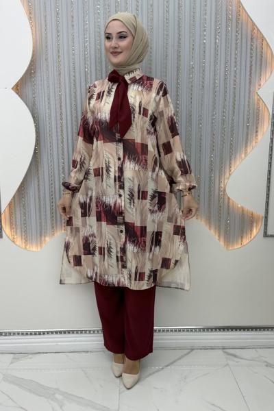 Nihle Pantolonlu Takım Bordo