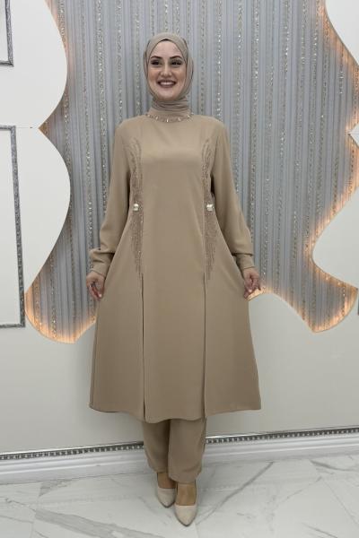 Nora pantolonlu takım Krem