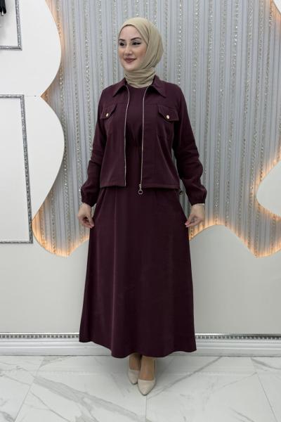 Nursena Elbiseli Hırka Bordo