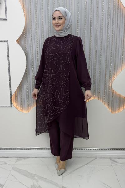 Parlayan Pantolonlu Takım Mor