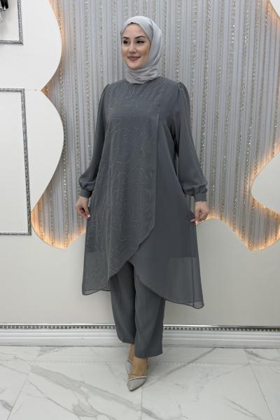 Parlayan Pantolonlu Takım Gri