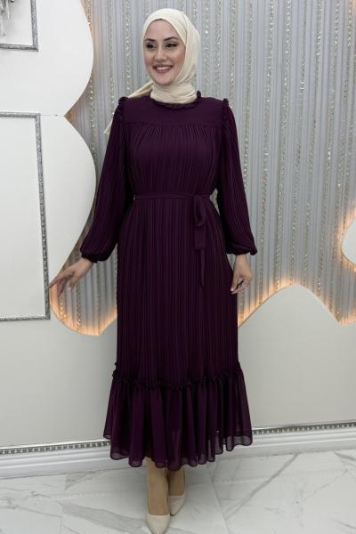 Peri Şifon Elbise Mor