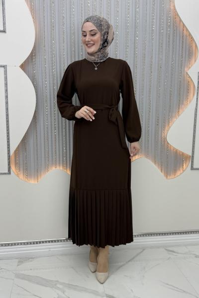 Piliseli düşsel elbise  Kahverengi
