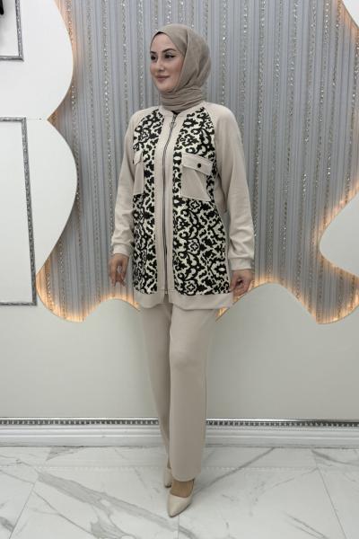 Sarmaşık Pantolonlu Takım Krem