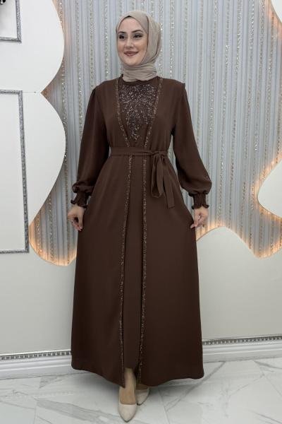 Sebil yelekli taşlı 2li takım  Kahverengi