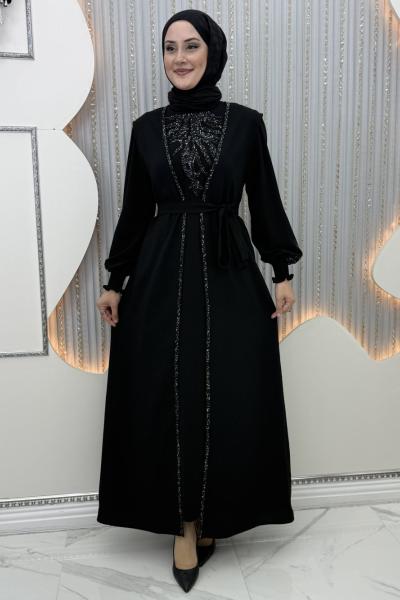 Sebil yelekli taşlı 2li takım  Siyah