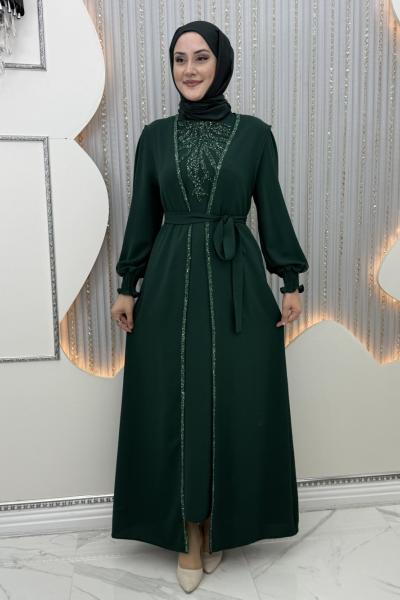 Sebil yelekli taşlı 2li takım  Zümrüt