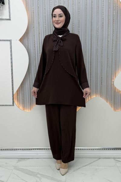 Vuslat Pantolonlu Takım Kahverengi