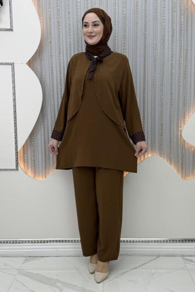 Vuslat Pantolonlu Takım Sütlü Kahve