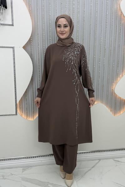 Yakut Taşlı Takım Kahverengi