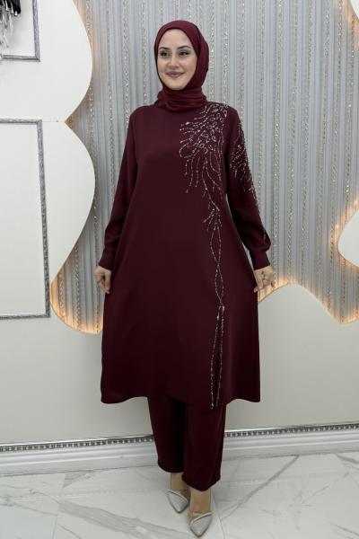 Yakut Taşlı Takım Bordo