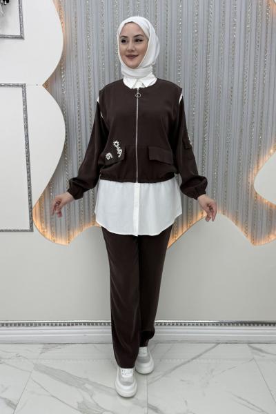 Zehra 3’lü takım Kahverengi