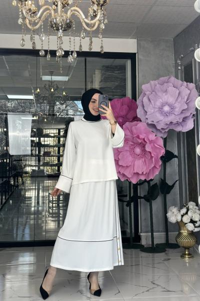 Çağlı Etek Takım Beyaz