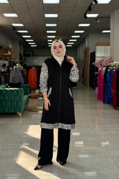 Ecrin Leopar 2İp Takım-Siyah