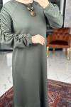 Kuvars Reglan Kol Elbise-Haki