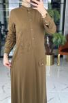 Lase Desenli Elbise Haki