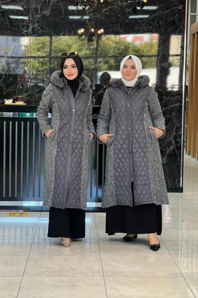 Peluş Detaylı Mont Gri
