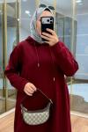 Kapüşonlu yırtmaçlı takım Bordo