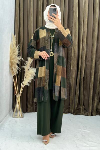 3297 Halime 3 Lü Takım Haki Haki