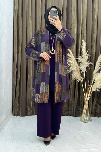 3297 Halime 3 Lü Takım Mor Mor