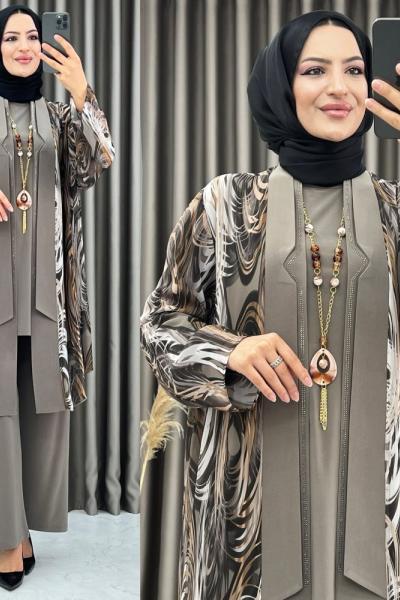 3394  Nergiz 3 lü takım Vizon Vizon