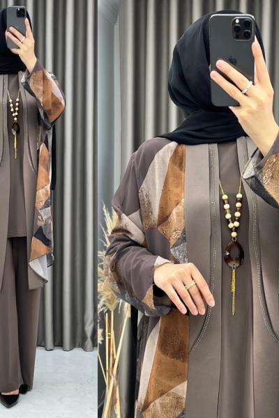 Züleyha 3 lü Takım Koyu Vizon