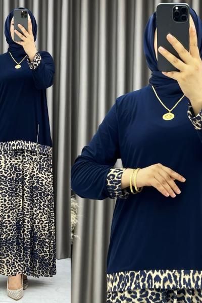 3520 Ayşıl Leopar Etekli Takım Lacivert  Lacivert