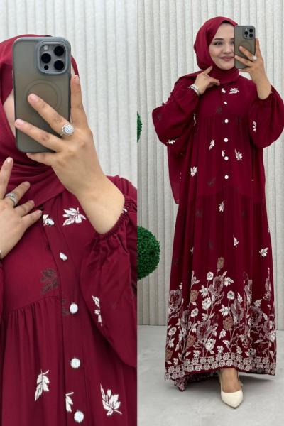 3973 Türkan Elbise  Bordo