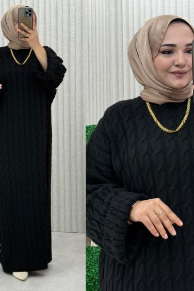 4072 Örgü Triko Elbise  Siyah