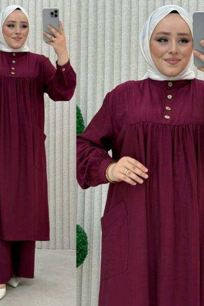 Akide  Pantolonlu takım Bordo